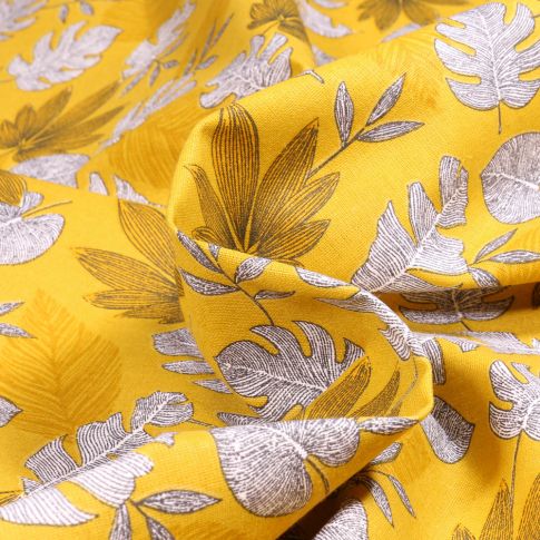 Tissu Coton imprimé Kanna sur fond Jaune