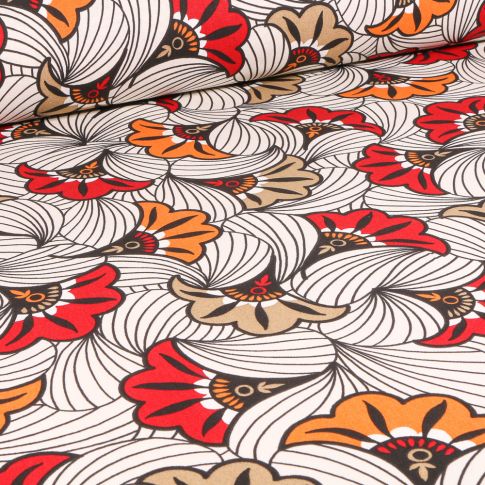 Tissu Toile de Coton Waxy sur fond Rouge