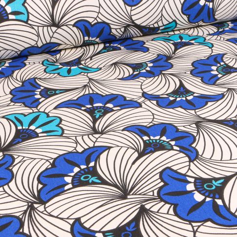Tissu Toile de Coton Waxy sur fond Bleu roi