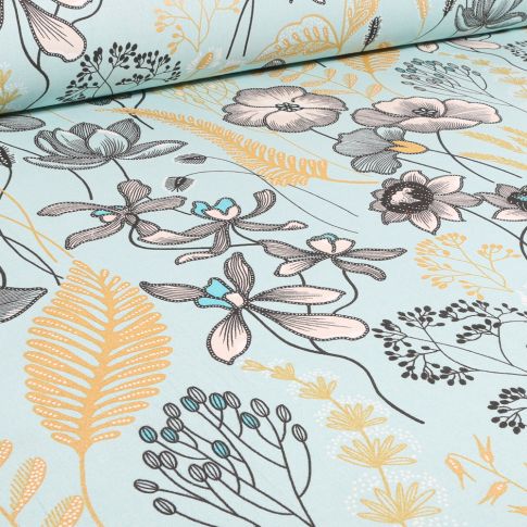 Tissu Toile de Coton Marciella sur fond Vert menthe clair