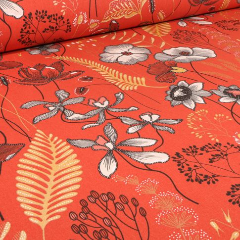 Tissu Toile de Coton Marciella sur fond Orange