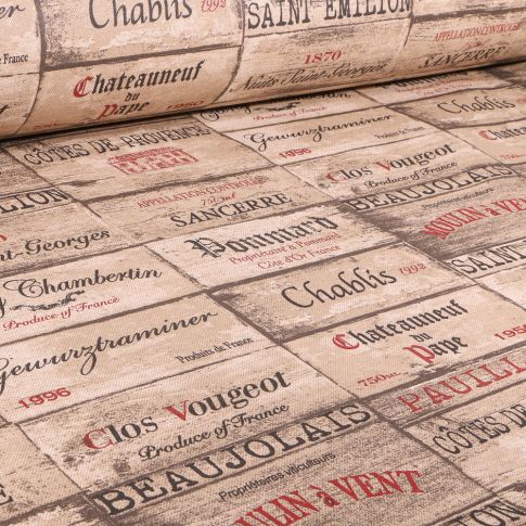Tissu Toile de Coton Cuvée de vins sur fond Beige