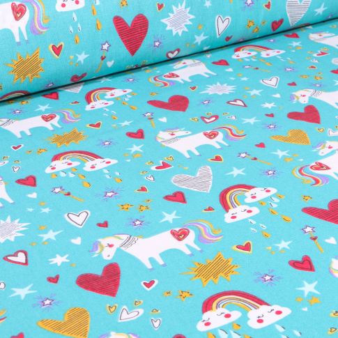 Tissu Coton imprimé Arty Lollipop sur fond Bleu turquoise