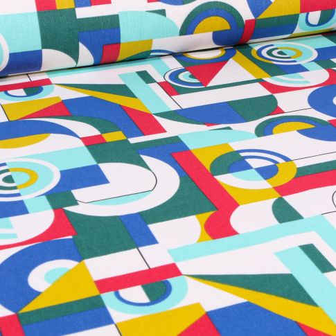 Tissu Coton imprimé Arty Woodstock sur fond Bleu roi