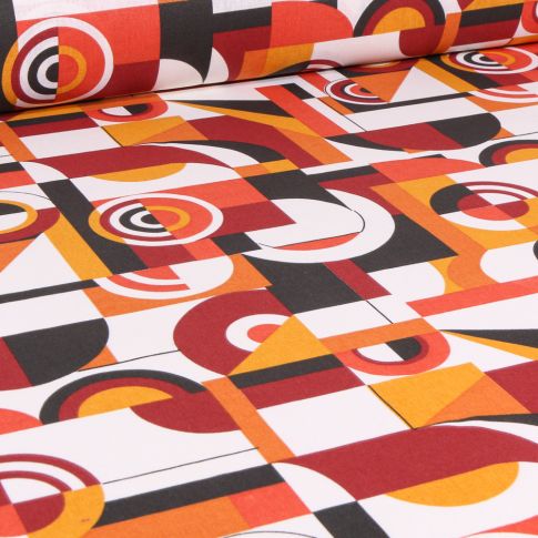 Tissu Coton imprimé Arty Woodstock sur fond Rouge