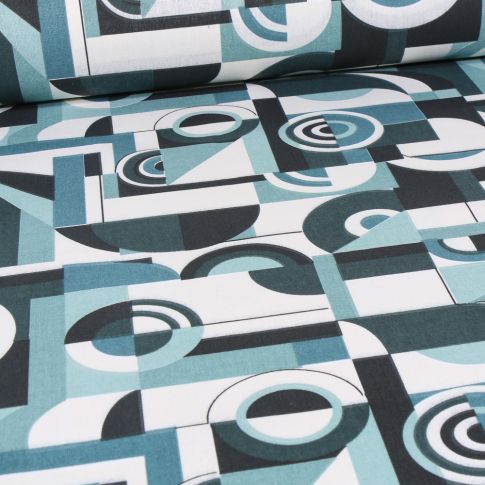 Tissu Coton imprimé Arty Woodstock sur fond Bleu
