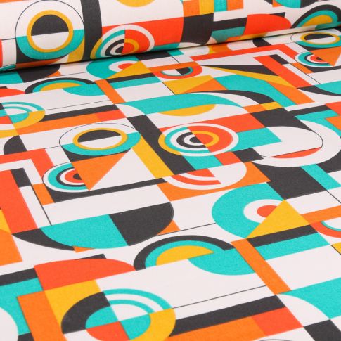 Tissu Coton imprimé Arty Woodstock sur fond Orange