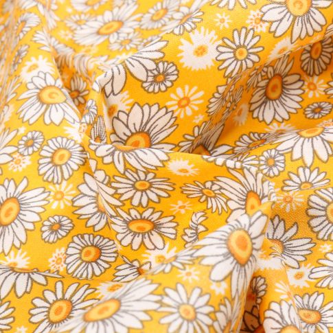 Tissu Coton imprimé Arty Pâquerettes ensoleillées sur fond Jaune