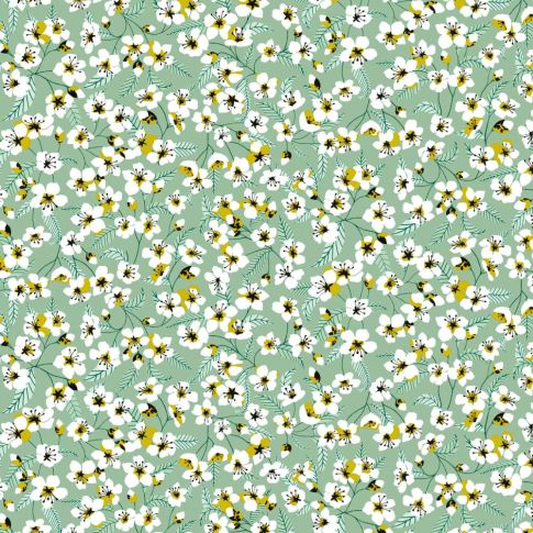 Tissu Coton imprimé Miyu sur fond Vert menthe
