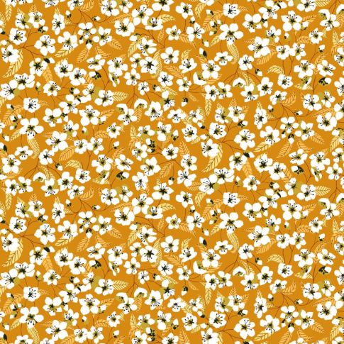 Tissu Coton imprimé Miyu sur fond Jaune