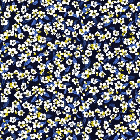 Tissu Coton imprimé Miyu sur fond Bleu marine