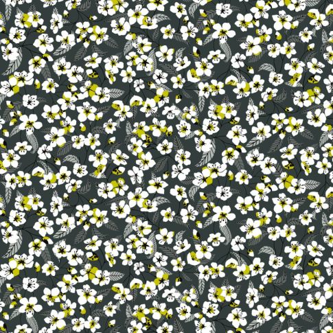 Tissu Coton imprimé Miyu sur fond Gris