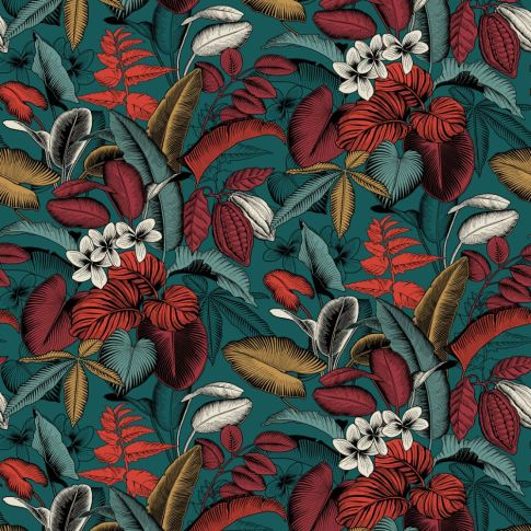 Tissu Toile de Coton Cabosse sur fond Vert canard