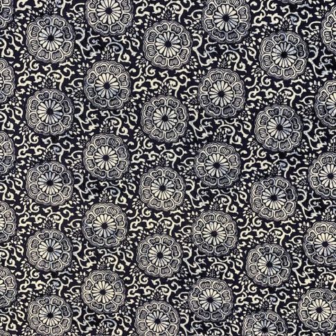 Tissu Coton enduit Paranga fleuris sur fond Bleu denim