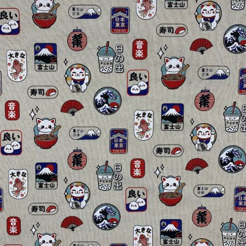 Tissu Toile de Coton Nippon sur fond Naturel