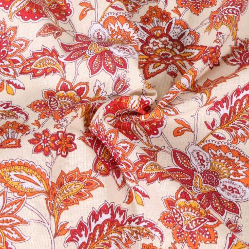 Tissu Coton imprimé Arty Arlesienne Indienne sur fond Beige