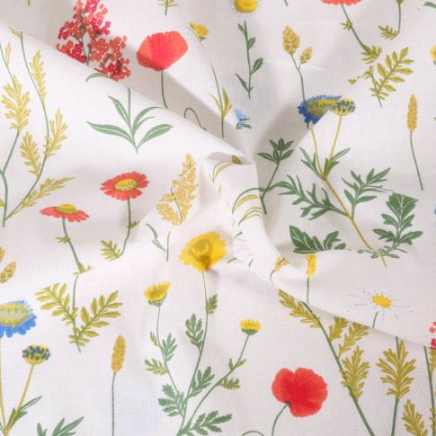 Tissu Coton imprimé Arty Fleurs de champs sur fond Blanc