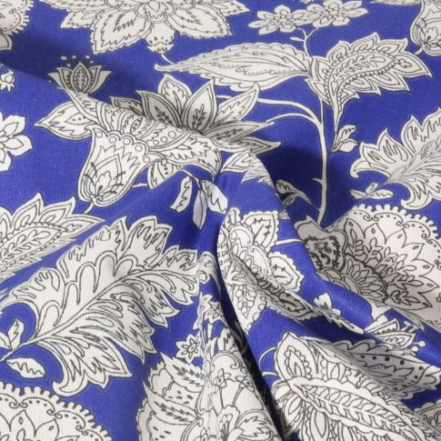 Tissu Coton imprimé Fleuris  Shanna sur fond Bleu roi