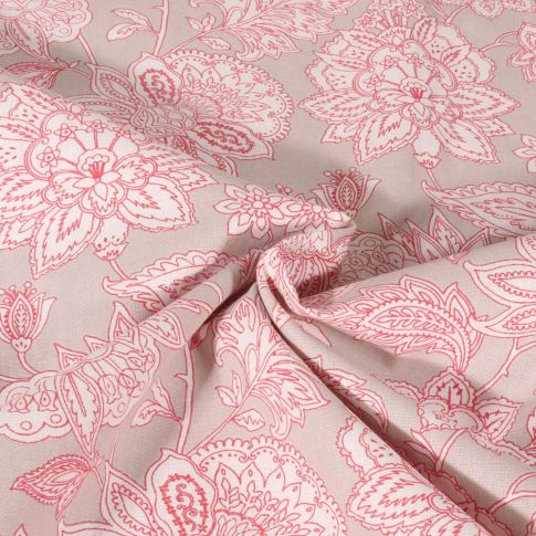 Tissu Coton imprimé Arty Sharma fleuris sur fond Beige clair