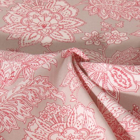 Tissu Coton enduit Sharma fleuris sur fond Gris