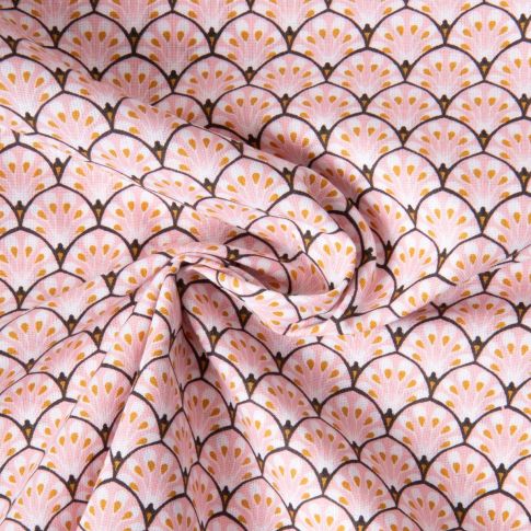 Tissu Coton imprimé Arty éventails Gaudi sur fond Rose bébé