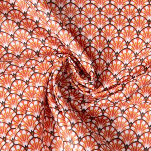 Tissu Coton enduit éventails Gaudi sur fond Terracotta