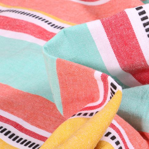 Tissu Toile Coton aspect lin Rayures sur fond Corail