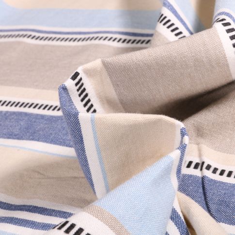 Tissu Toile Coton aspect lin Rayures sur fond Beige sable