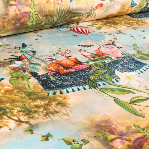 Tissu Velours d'ameublement tout doux Circus jungle sur fond Bleu