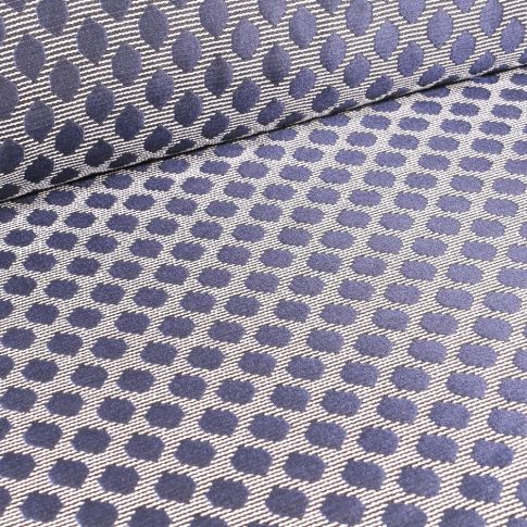 Tissu Jacquard Rayures noires pois bleus sur fond Blanc