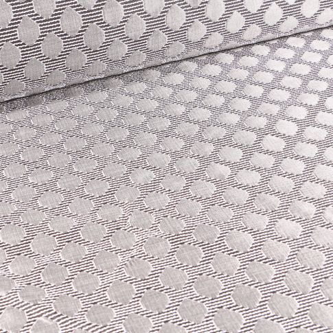 Tissu Jacquard Rayures noires pois argentés sur fond Blanc