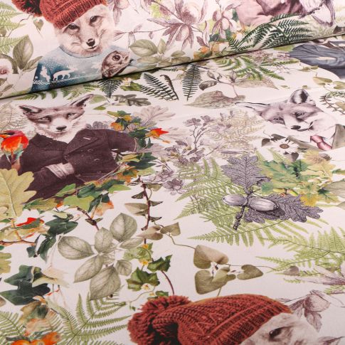 Tissu Toile de Coton Foxy sur fond Ecru