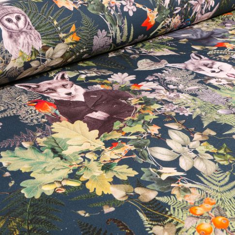 Tissu Toile de Coton Foxy sur fond Bleu nuit