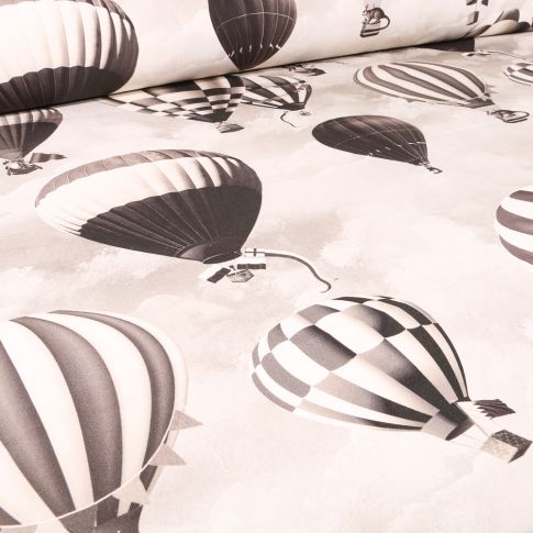 Tissu Toile de Coton Montgolfière sur fond Naturel
