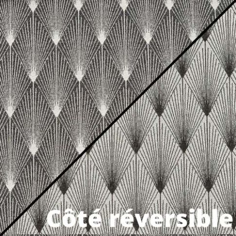 Tissu Jacquard réversible Comète Gris sur fond Blanc