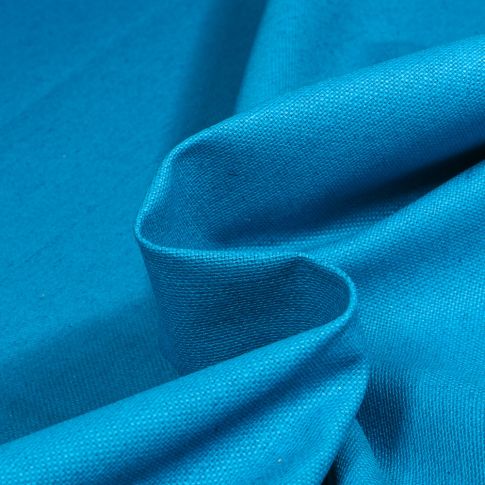 Tissu Toile Coton Lin enduit uni Bleu turquoise