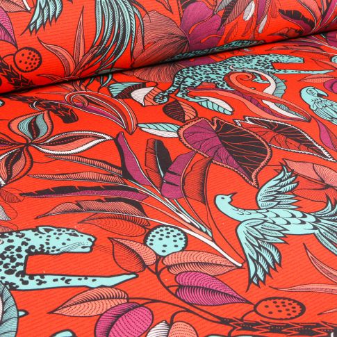 Tissu Toile de Coton Ramanba sur fond Rouge