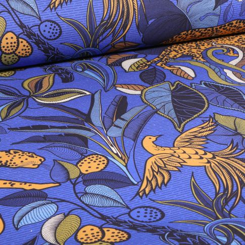 Tissu Toile de Coton Ramanba sur fond Bleu roi