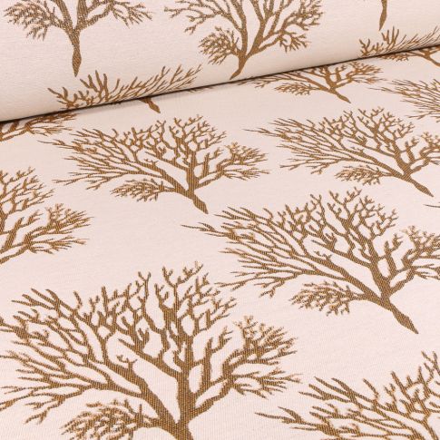 Tissu Jacquard Arbres lurex dorés sur fond Ecru