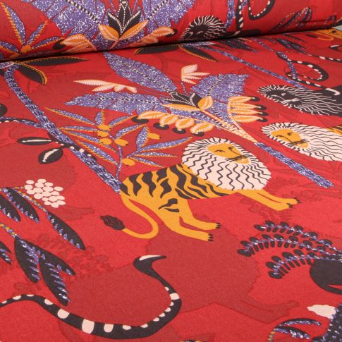 Tissu Toile de Coton Simba sur fond Terre de Sienne