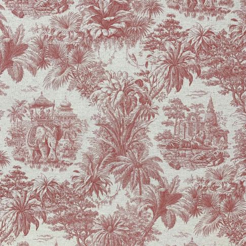 Tissu Coton Lin Maharani Rose sur fond Blanc