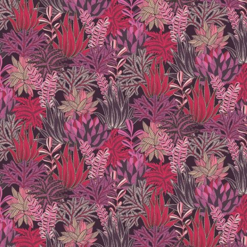 Tissu Viscose Tamaris rose sur fond Noir