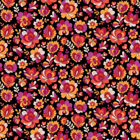Tissu Viscose Sanfor fuschia sur fond Noir