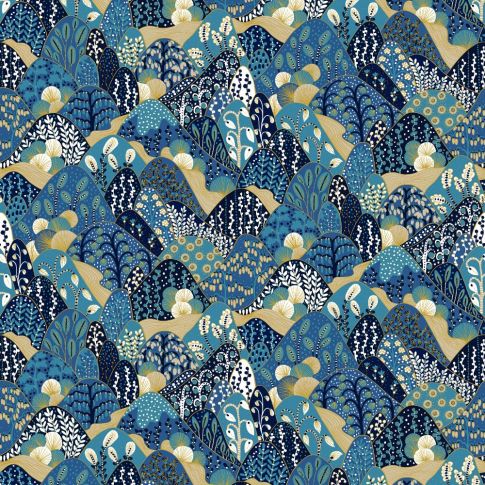 Tissu Viscose Japan patch sur fond Bleu