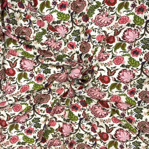 Tissu Viscose imprimé Jodhpur fleuris sur fond Blanc cassé