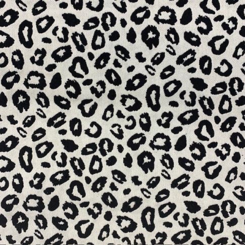 Tissu Coton Lin Panthère noir sur fond Blanc