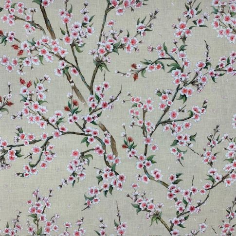 Tissu Toile de Coton Merisier sur fond Beige