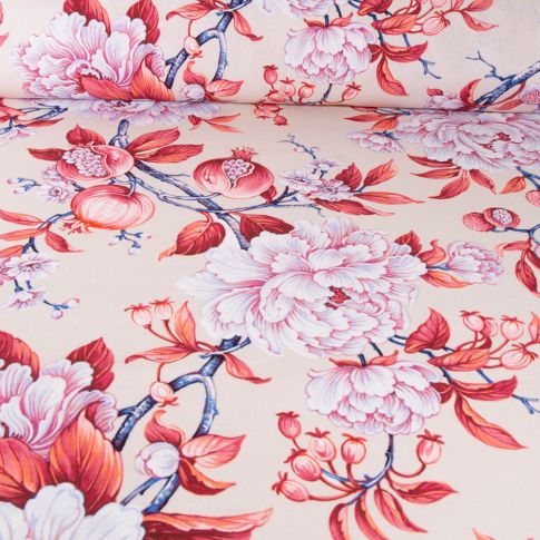 Tissu Toile de Coton Vivienne floral sur fond Ecru