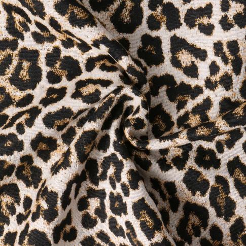 Tissu Jacquard Tassia imprimé léopard Noir sur fond Beige clair