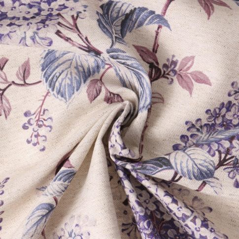 Tissu Toile Polycoton Anéa fleurs lilas Lavande sur fond Beige